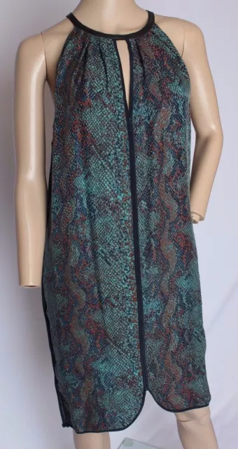 Rebecca Taylor Snake Animal Print Lamb Leather Trim Silk Dress 4 S