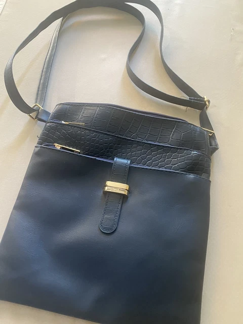 Sac Bandoulière Vintage En Cuir Bleu Marine Avec Chainette - Chic Et Rétro, Occasion