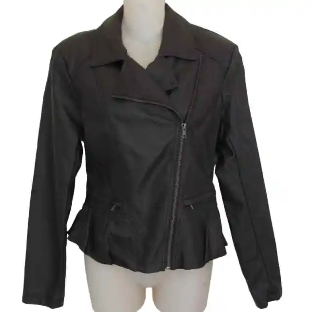 INC International Concepts Size Medium Faux Leather Dark Brown Moto Jacket