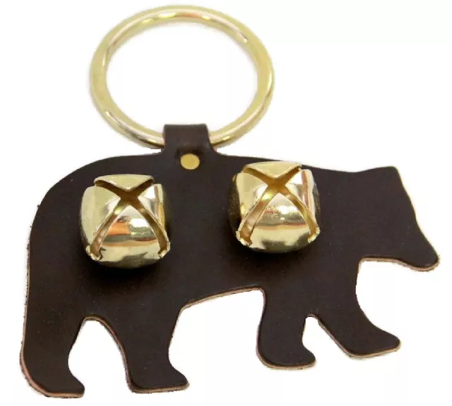 BEAR DOOR CHIME - DARK BROWN LEATHER w/ SLEIGH BELLS - Amish Handmade in the USA