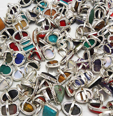 Turquoise & Mixed Gemstone Wholesale Lots 100pc 925 Sterling Silver Rings Lot