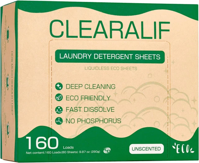 CLEARALIF LAUNDRY DETERGENT Sheets up to 160 Loads 80sheets, Unscented