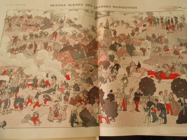 Petites Scènes des Grandes Manoeuvres dessin de Pierlis Print Art Déco 1909