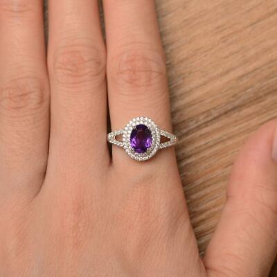925 Sterling Silver purple quartz Amethyst Ring anniversary February birthstone