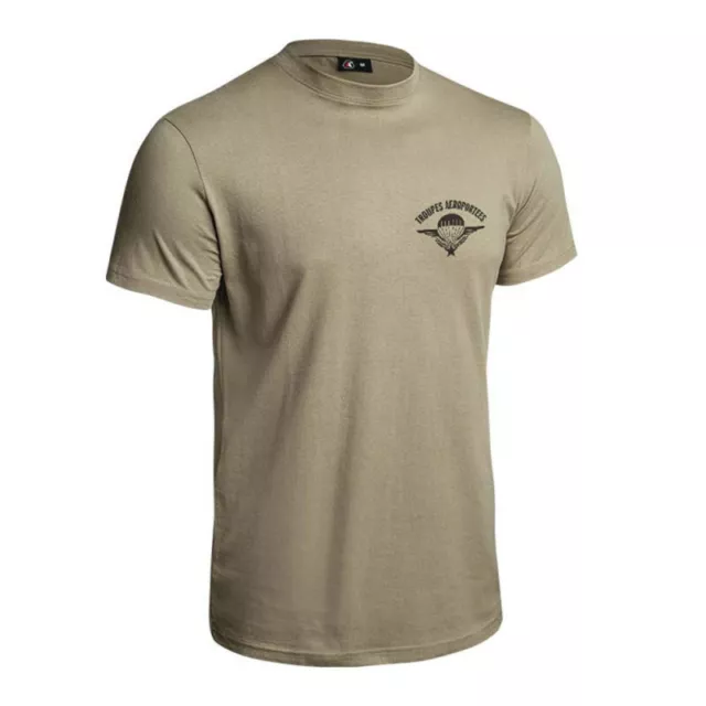 T-Shirt Strong Troupes Aéroportées Tan Militaire Paintball Airsoft Armee Opex