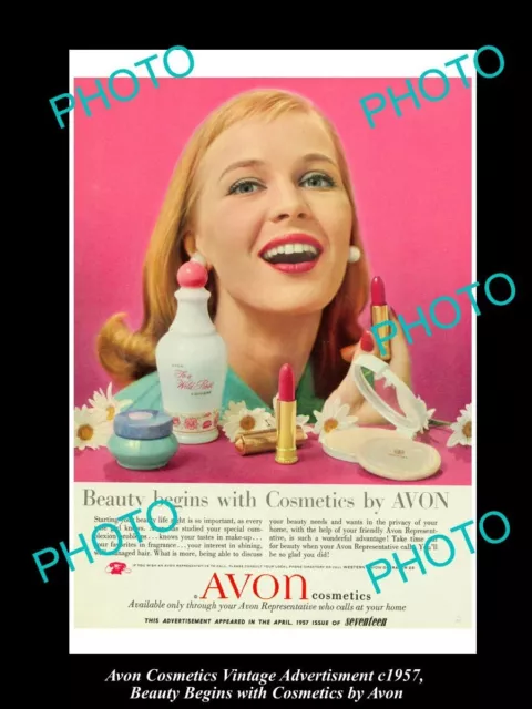 Large Historic Advertising Of Avon Cosmetics 1957 Beauty Begins With Avon