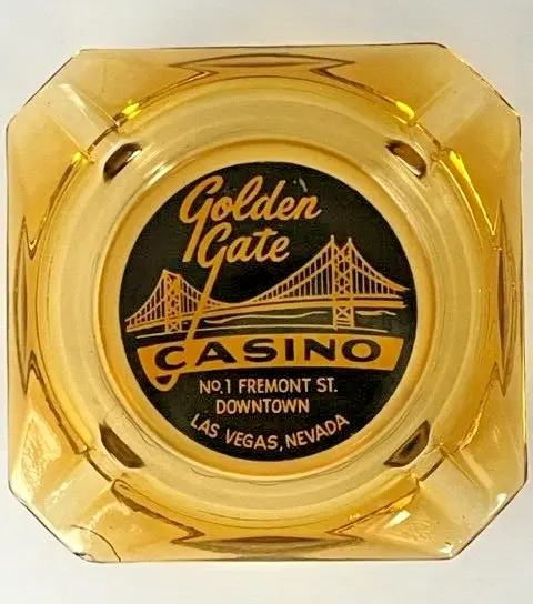Vintage Golden Gate Casino Las Vegas Amber Glass Ashtray - 3.5"