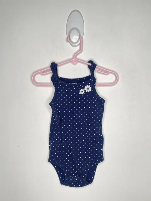 Carters Sleeveless One Piece Bodysuit Baby Girls Size 18 Months Navy Dotted