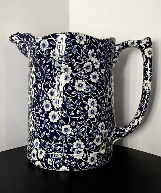 Vtg. Royal Crownford Blue & White Calico Water Pitcher Staffordshire England