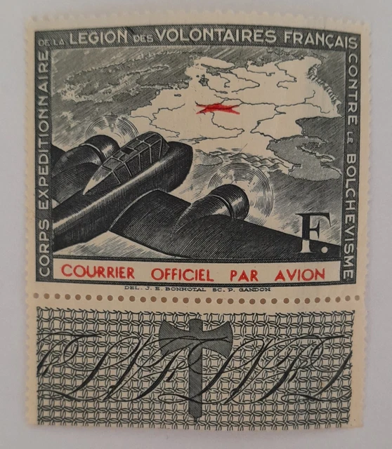 Timbre neuf France 1941 avec vignette L V F n 2 Courrier officiel par avion