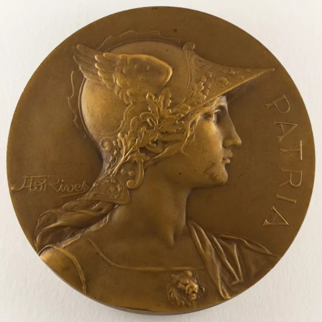 Médaille Marianne casquée - PATRIA - Armes au revers - Signée par Adolphe Rivet