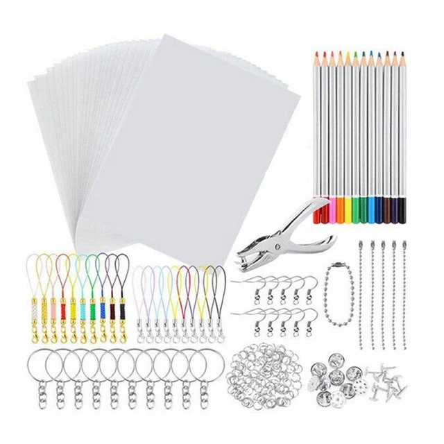 198 PIEZAS Retráctil Arte Retráctil Hoja de Plástico Kit Llaveros Agujero PunchQ3V3