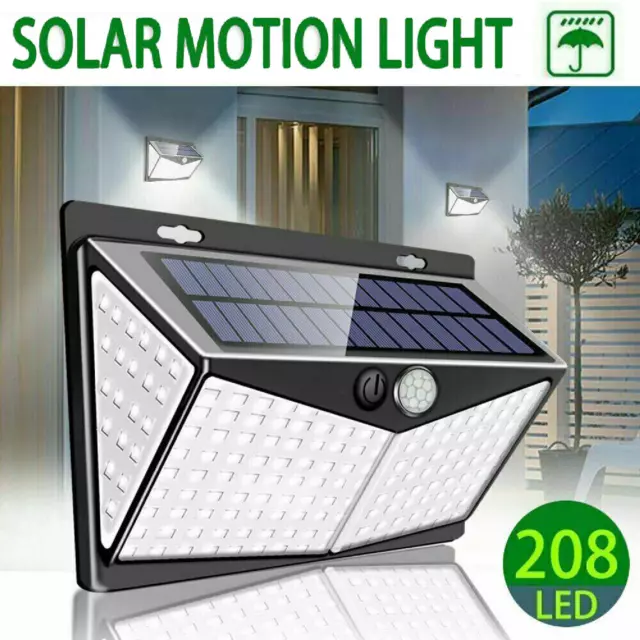 208 LED Solar Power Waterproof PIR Motion Sensor Wall Light Outdoor Garden Lamp