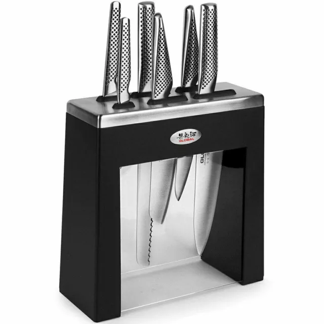 New Global Kabuto 7Pc Knife Block Set 7 Piece | Black | Made In Japan