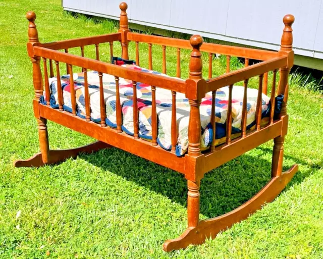 Antique Furniture Baby Cradle 1880's Walnut Child Rocking Bed Crib Doll Display
