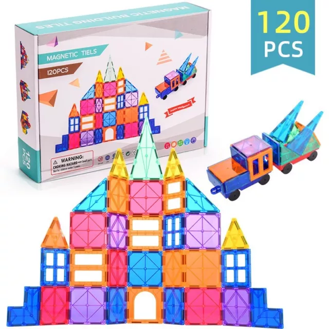 120 Piece Kids Magnetic Tiles Blocks Building Toys Magnet Kit Children Gift Play