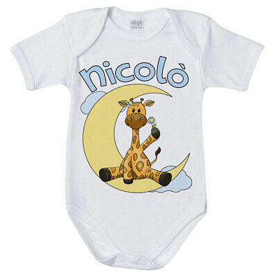 Body neonato personalizzato con nome giraffa sulla luna