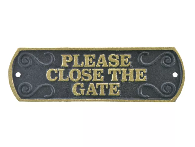 Please Close The Gate Cast Iron Plaque Sign Black & Gold 2