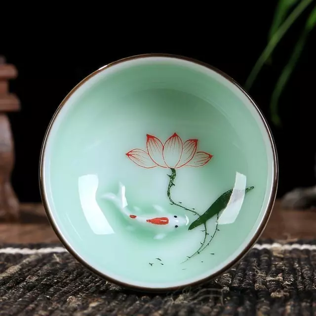 Delicate Tea Cups Chinese Fengshui Longquan 65ml Tableware Kungfu Fish Ceramics