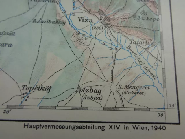 WW2 THIRD REICH map of BULGARIA & TURKEY entitled "BURGAZ" (Black Sea Port) 3