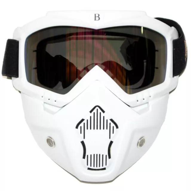 White Full Face Paintball Airsoft Mask Motorcycle Tint Goggle Tactical Detach...