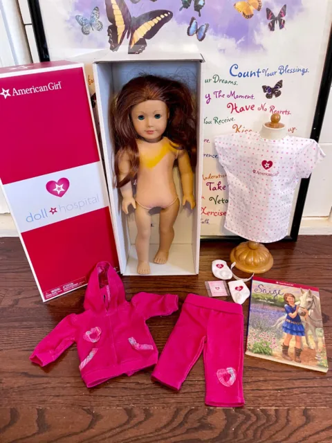 American Girl Saige Doll, Hospital Box, Gown &Socks + Off Brand Outfit