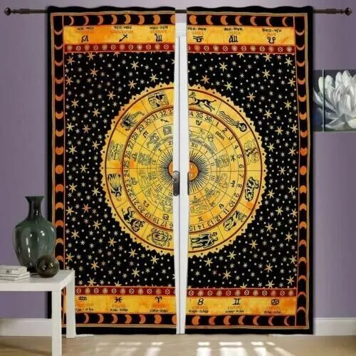 Cortina de ventana de mandala indio astrología zodiaco sol puerta cenefas...