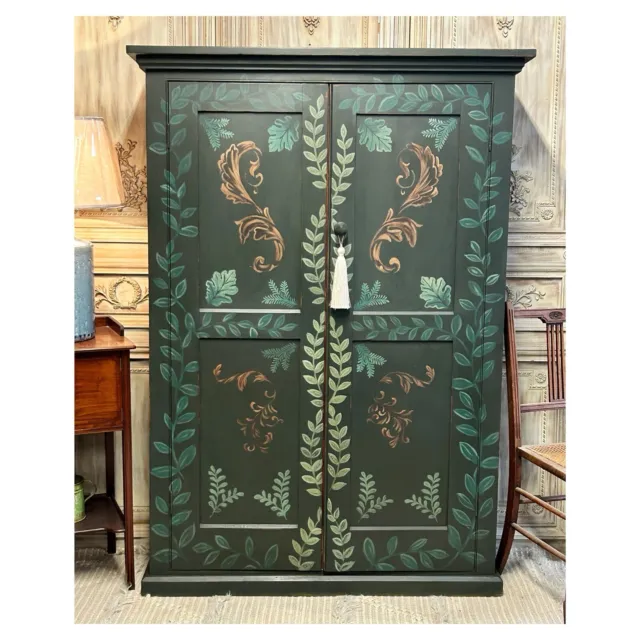 ANTIQUE VICTORIAN  PINE SCHOOL CUPBOARD,  FOLK PAINTED Delivery Available