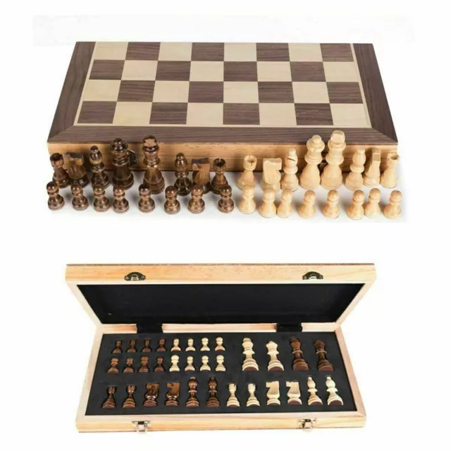 Large Chess Wooden Set Folding Chessboard Magnetic Pieces Wood Board Toys Game