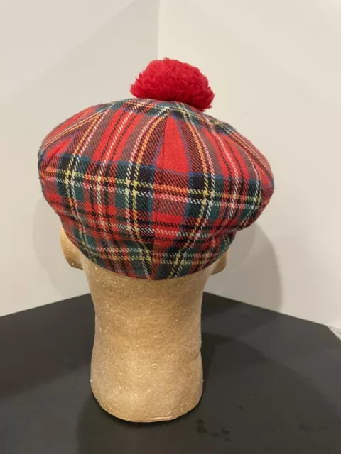 Vtg Shandon Red Plaid Wool Irish Golfing Cap Scottish Pom Golf Hat Size 7 3/8 3