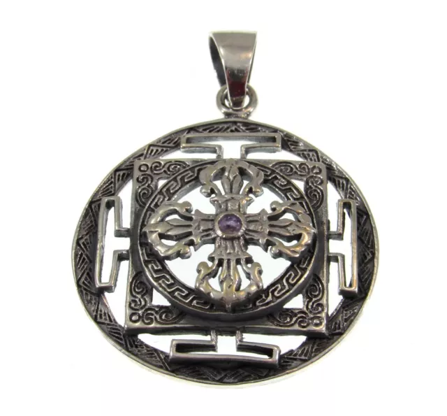 Solid 925 Sterling Silver Double Dorje Vishvavajra Tantric Buddhism Pendant