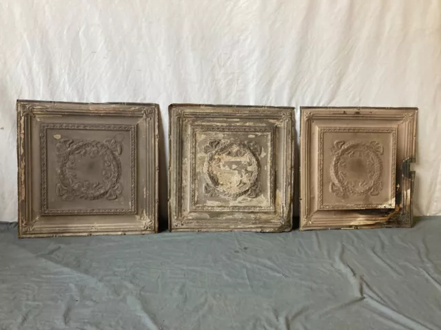 Lot Of 3 Metal Tin Ceiling  2' x 2' Shabby Tiles 24" SQ Chic VTG Crafts 01-23A
