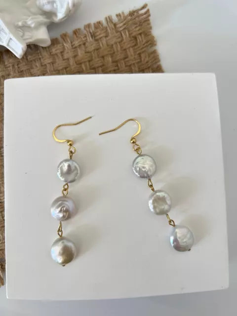 Handmade Button Beaded Freshwater Baroque Pearl Earrings with Stainless steel
