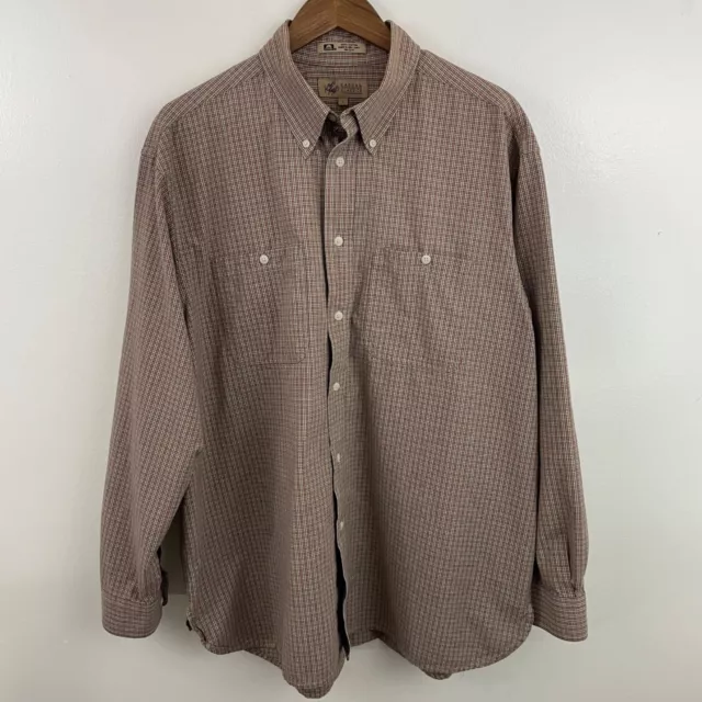 Lord & Taylor Shirt Mens L Beige & Red Check Long Sleeve Button 100% Cotton