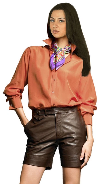 Vera Pelle Pantaloncini Donna Marrone Bermuda Cocktail Party Indossare Sexy