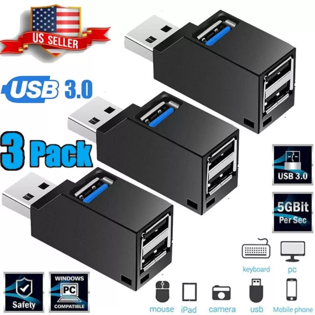 3 Port USB 3.0 Hub Portable High Speed Splitter Box For PC Notebook Laptop