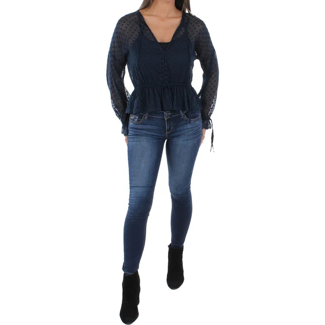 Walter Baker Womens Navy Drawstring Hem Bell Sleeve Blouse Shirt XS BHFO 8020