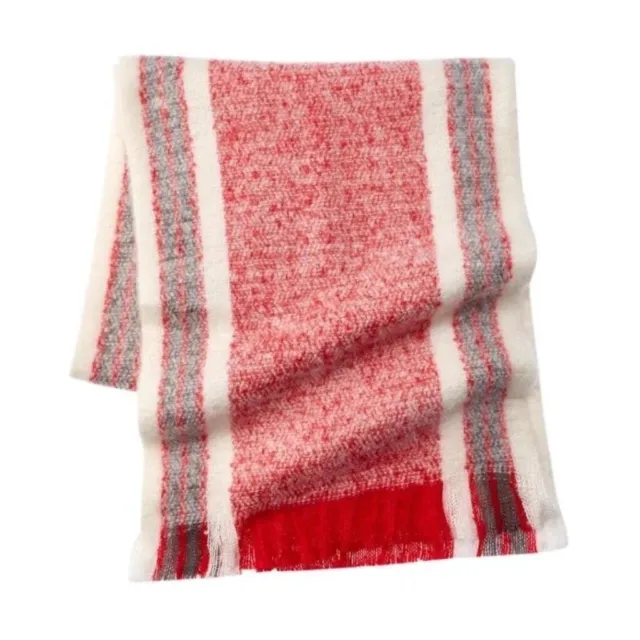 Free People Brushed Red Racer Stripe Boho Fringed Soft Holiday Blanket Scarf
