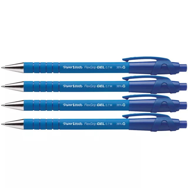 PAPERMATE Flexgrip Gel Click Ballpoint Pen - Medium - Blue (Pack of 4) - NEW