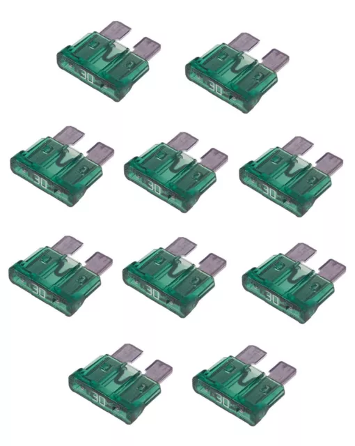 STANDARD AUTO ELECTRICAL CAR BLADE FUSE 30A 30 AMP GREEN FUSES x 10