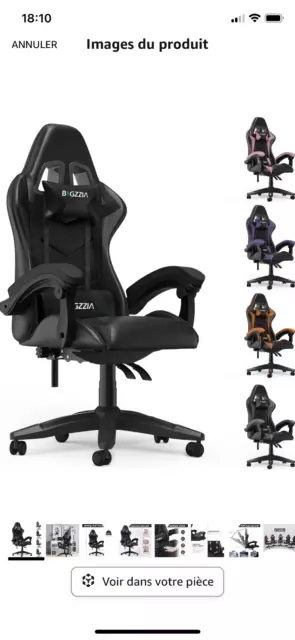 Fauteuil gamer, Chaise gaming, Siège de bureau, inclinable, ergonomique