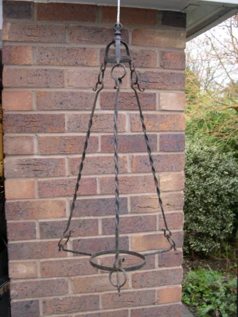 Arts & Crafts Victorian Wrought Iron Kerosene Oil Lamp Hanger, Suit Duplex Lamp