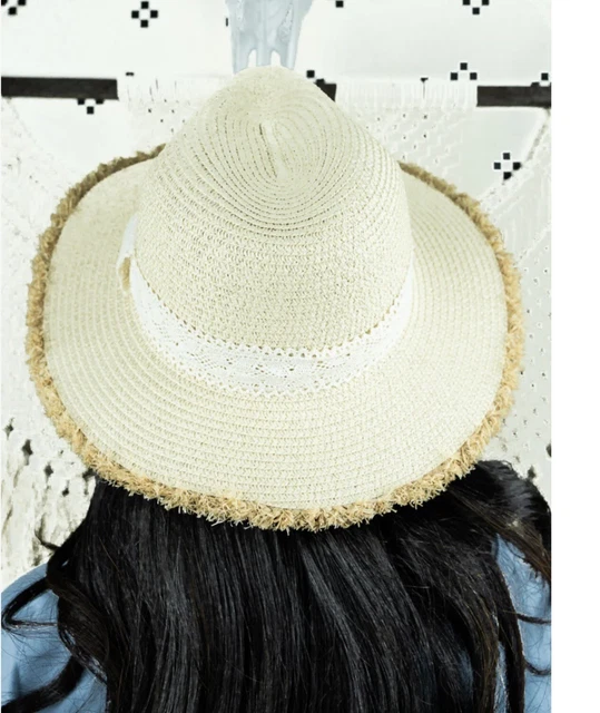 Santa Barbara Lace Beige Beach Pool Boho Straw Sun  Western Hat One Size NWT