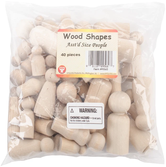 Hygloss Wood People 40/Stück - verschiedene Formen & Größen H9560