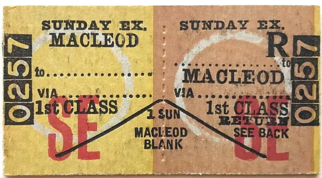 VR Ticket - MACLEOD to ........................ - 1st Class Sunday Excursion