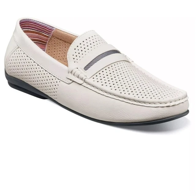 STACY ADAMS WHITE Belvan Moc Toe Slip On Penny Loafer Shoes Mens 10.5 39.95 PicClick