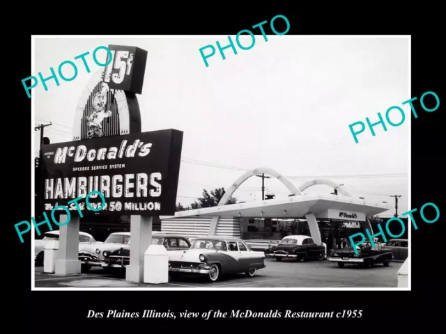 OLD LARGE HISTORIC PHOTO OF DES PLAINES ILLINOIS THE McDONALDS RESTAURANT c1955