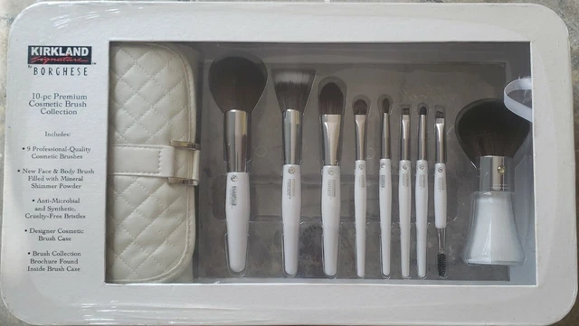 Kirkland Borghese 10 Piece Premium Cosmetic Brush Collection Case W/Shimmer Pdr.