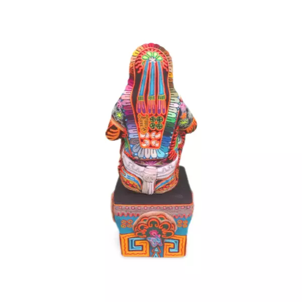 Xochipilli a  2 piece Aztec sculpture on Paper Mache & Huichol Yarn Paint Art