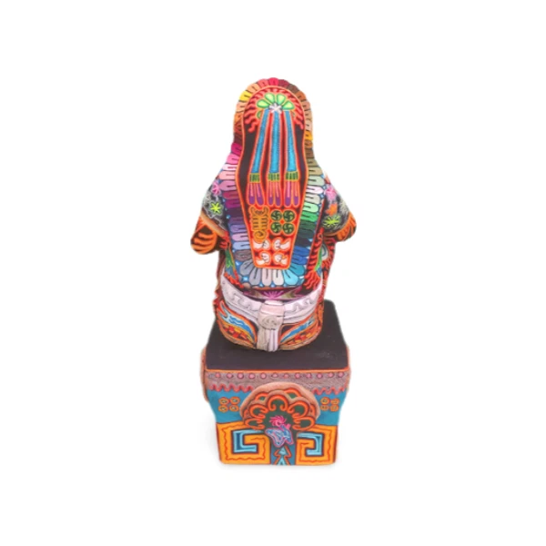 Xochipilli a  2 piece Aztec sculpture on Paper Mache & Huichol Yarn Paint Art